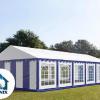 Professzionális rendezvénysátor 6x12m, ponyva PVC 500g/m2 kék-fehér