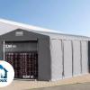 Professzionális raktársátor 8x24m oldalmagasság 4,00m standard ajtó,tetőablakkal PVC 550g/m2 szürke